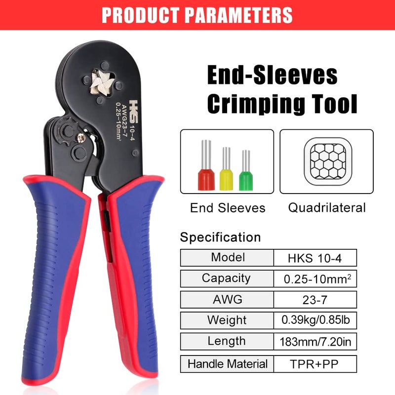 HKS Ferrule Crimping Tool Kit - Square Ferrule Crimper Plier (AWG 23-7) with 1900pcs Wire End-Sleeves Terminals Kit - Image 3